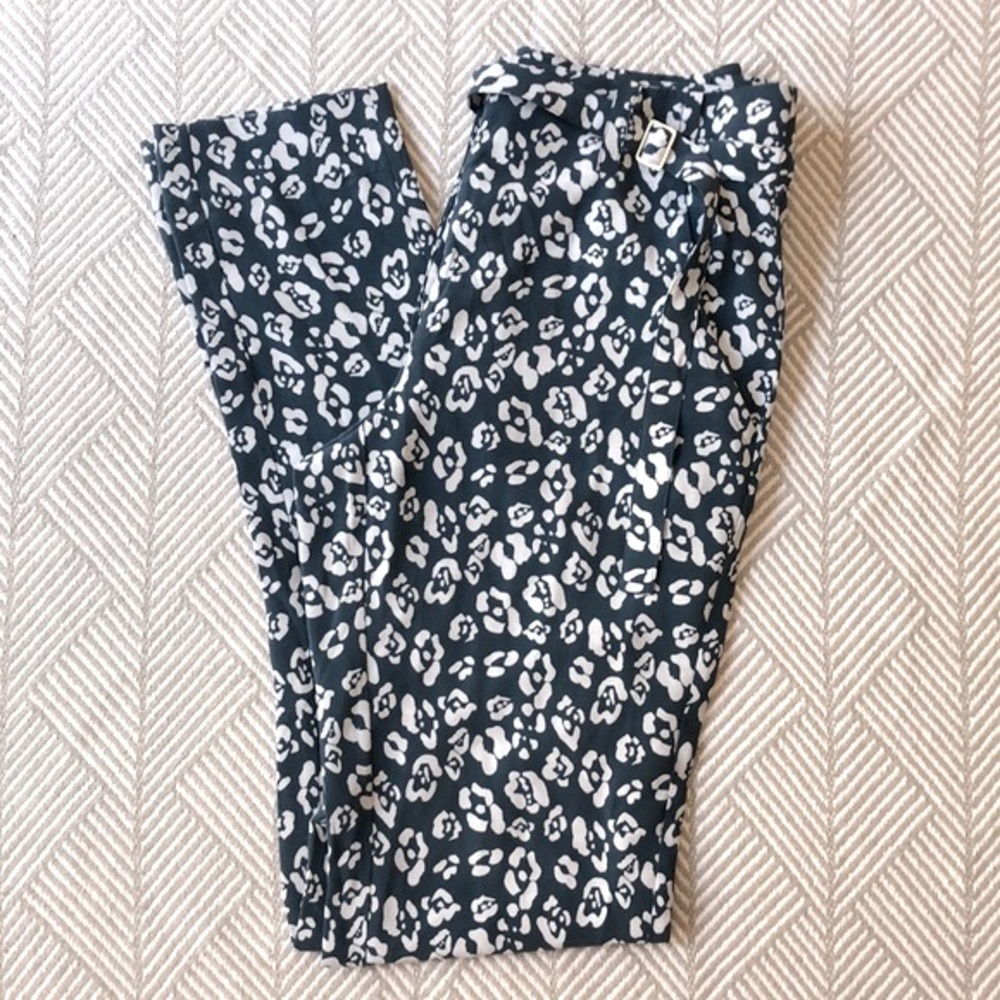 Equipment Turquoise and White Silk Belted Pants